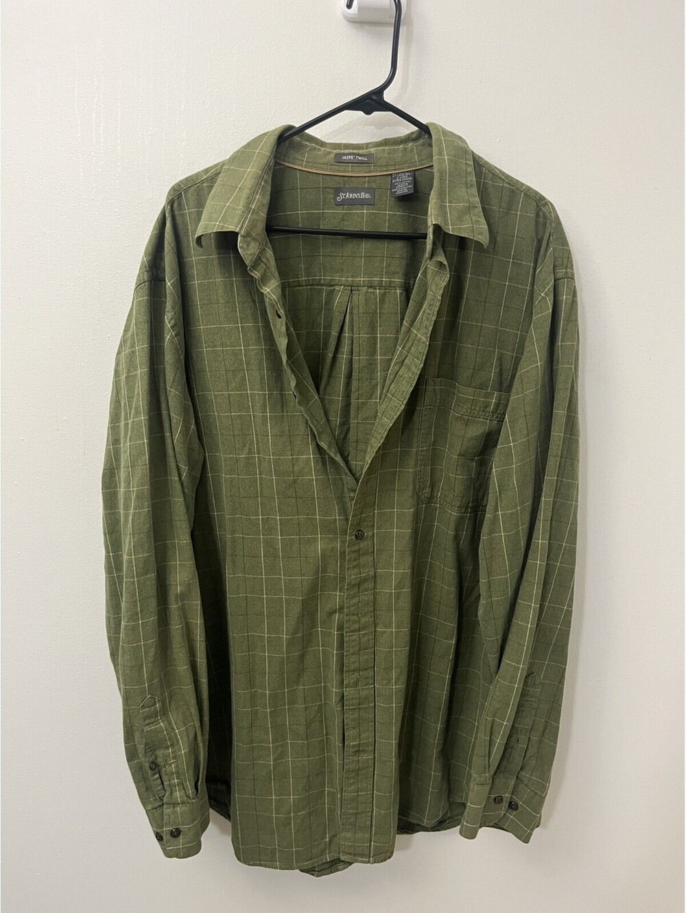 St. John’s Bay Jaspe’ Twill Long Sleeve Button Down Shirt Men’s XXL Green